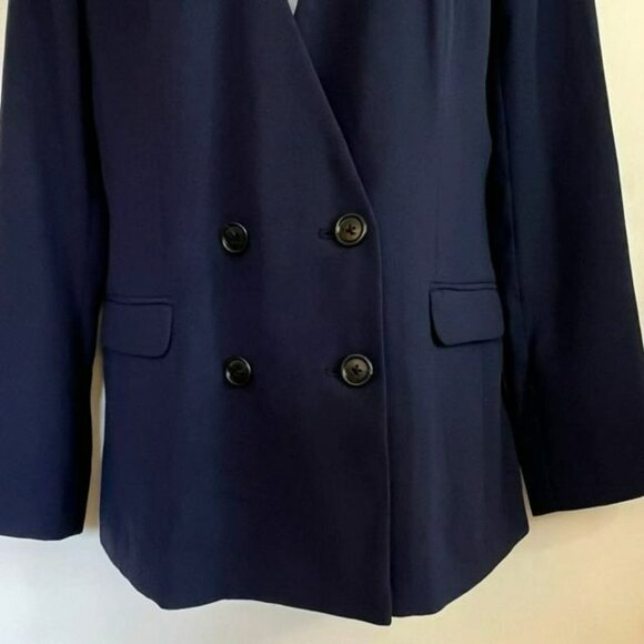 NWOT J CREW SIZE 2 NAVY FRENCH GIRL COLLARLESS DOUBLE BREASTED BLAZER - Picture 7 of 11